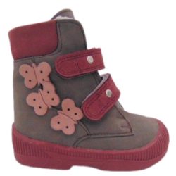   Szupinált szőrmés bakancs   szürke bordó pille   díszítéssel  méret 22, 